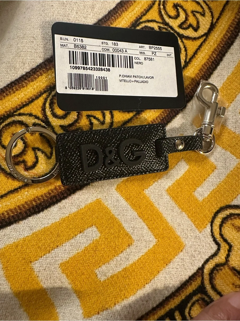 Dolce & Gabbana Black D&G Calfskin Leather Keychain NWT